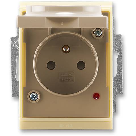 ABB 5598E-A02999 25 jednoduchá zásuvka pre mokré prostredie s ochranou proti prepätiu IP48 kávovo-ľadový opál