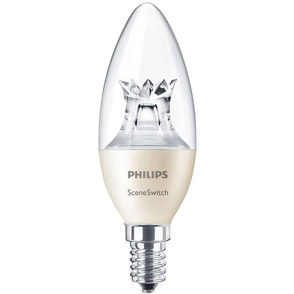 LED žiarovka E14 stmievateľná Philips 5,5W číra sviečka 2700°K trikolóra EAN 8718696598474