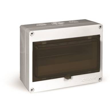 Plastový rozvádzač pre sadrokartón 10 modulov IP55 farba biela s dymovými dverami s možnosťou utesnenia