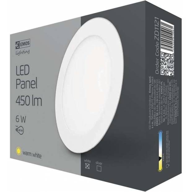ZD1121 LED panel 120mm, kruhový zapustený biely, 6W teplá biela EMOS Lighting