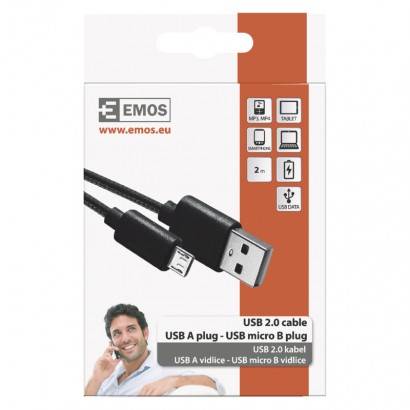 SM7008BL Kábel USB 2.0 A/M - micro B/M 2m čierny EMOS