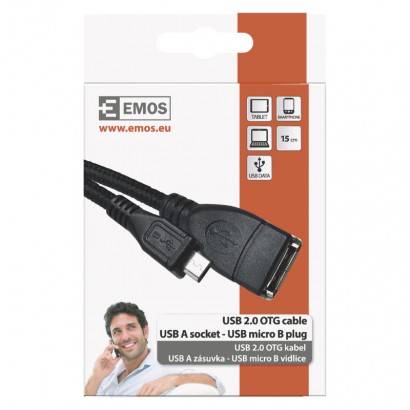 SM7053 USB kábel 2.0 A/F - micro B/M OTG 15cm čierny EMOS
