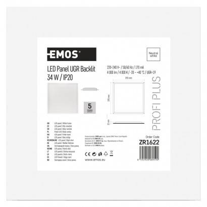 ZR1622 LED panel 60×60, štvorcový zapustený biely, 34W, UGR, n.b. EMOS Lighting