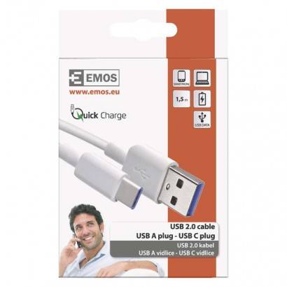 SM7026 USB kábel 2.0 A/M - C/M 1,5 m, biely EMOS