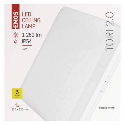 ZM4323 LED stropné svietidlo, štvorcové biele 15W neutr. b., IP54 EMOS Lighting