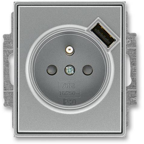 ABB 5569E-A02357 36 Časová zásuvka 1-pólová, s krytmi, s nabíjaním cez USB