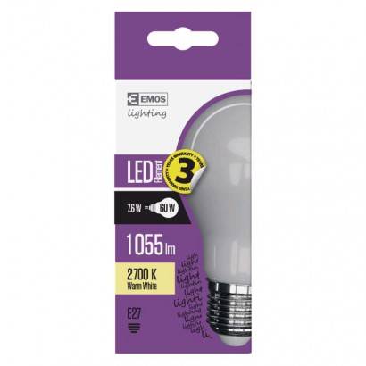 Z74276 LED žiarovka Filament mliečna A60 7,6W E27 teplá biela EMOS