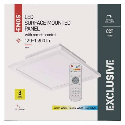 ZM5171 LED panel 30x30 štvorcový 20W s rámom, stmievateľný. so zmenou CCT EMOS Lighting