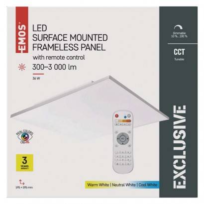 ZM5183 LED panel 60x60 štvorcový 36W bez rámčeka, stmievateľný. so zmenou CCT EMOS Lighting