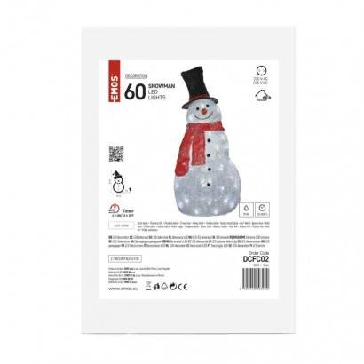 DCFC02 LED vianočný snehuliak, 61 cm, vnútorný a vonkajší, studená biela, časovač EMOS Lighting