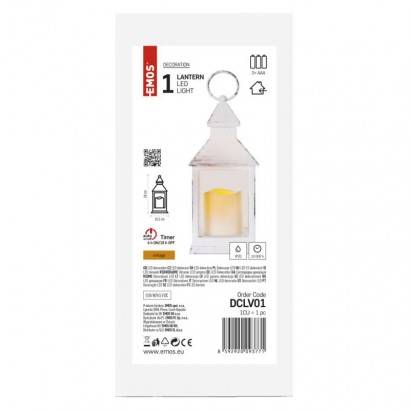 DCLV01 LED dekorácia - lampáš starožitne biely blikajúci, 3x AAA, vnútorný, vintage, časovač EMOS Lighting