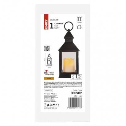 DCLV02 LED dekorácia - lampáš starožitný čierny blikajúci, 3x AAA, vnútorný, vintage, časovač EMOS Lighting