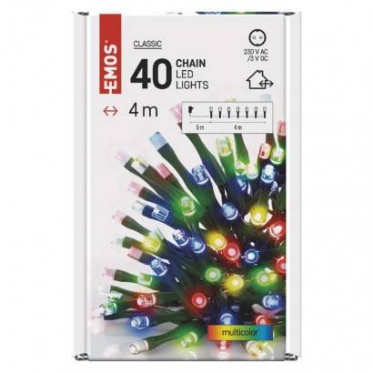 D4AM01 LED vianočná reťaz, 4 m, vnútorná a vonkajšia, viacfarebná, časovač EMOS Lighting