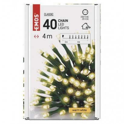 D4AW01 LED vianočná reťaz, 4 m, vnútorná a vonkajšia, teplá biela, časovač EMOS Lighting