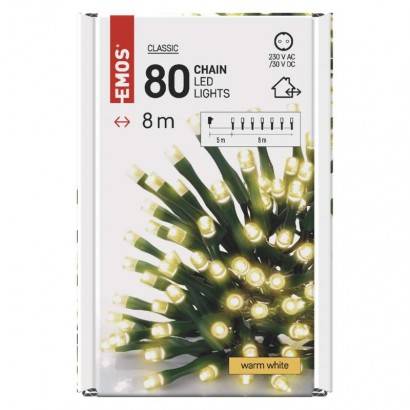 D4AW02 LED vianočná reťaz, 8 m, vnútorná a vonkajšia, teplá biela, časovač EMOS Lighting