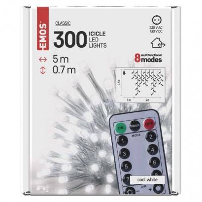 D4CC02 LED vianočné rampúchy, 5 m, vnútorné a vonkajšie, studená biela, ovládač, programy, časovač EMOS Lighting