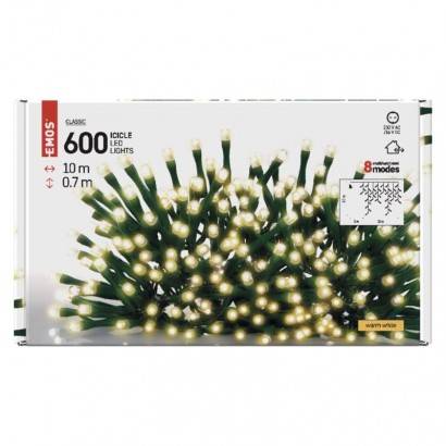 D4CW03 LED vianočné rampúchy, 10 m, vonkajšie a vnútorné, teplá biela, programy EMOS Lighting