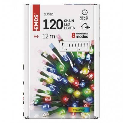 D4AM08 LED vianočná reťaz, 12 m, vnútorná a vonkajšia, viacfarebná, programy EMOS Lighting