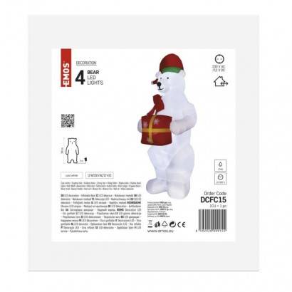 DCFC15 LED ľadový medveď s vianočným darčekom, nafukovací, 240 cm, vnútorný a vonkajší, studená biela EMOS