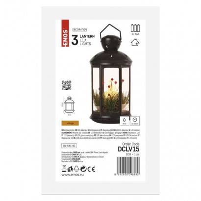 DCLV15 LED dekorácia - vianočný lampáš so sviečkami čierny, 35,5 cm, 3x C, interiérový, vintage EMOS
