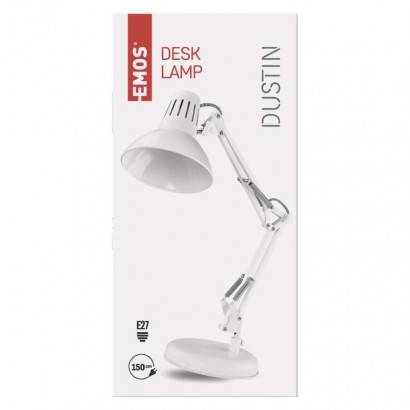 Z7612W Stolná lampa DUSTIN pre žiarovku E27, biela EMOS