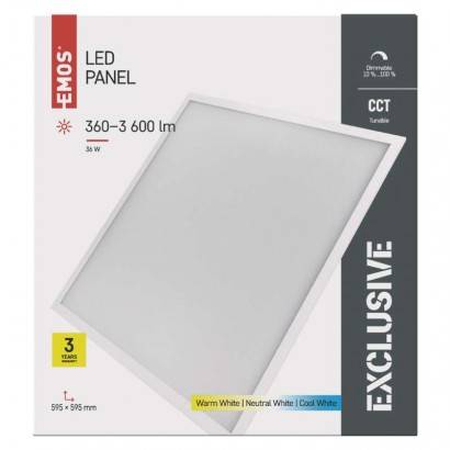 ZR5410 LED panel 60×60, štvorcový zapustený biely, 36W, stmievateľný so zmenou CCT, UGR EMOS Lighting