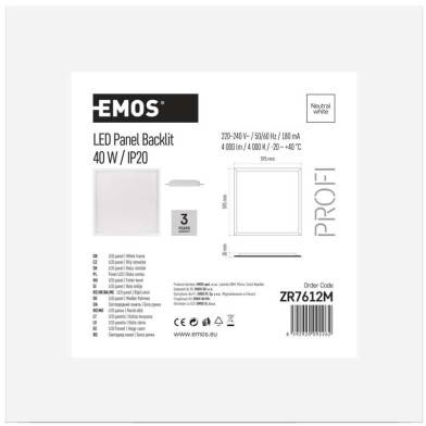 ZR7612M LED panel podsvietený 60×60, štvorcový zapustený biely, 40W neutr. b. EMOS Lighting