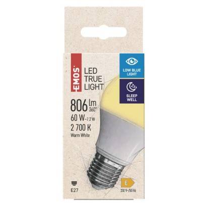ZQ5144 LED žiarovka True Light 7,2W E27 teplá biela EMOS Lighting