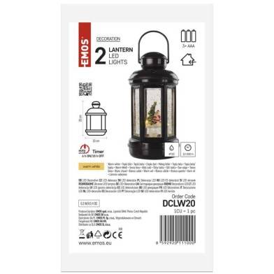 DCLW20 LED dekorácia - vianočný lampáš so Santom, 20 cm, 3x AAA, vnútorný, teplá biela, časovač EMOS