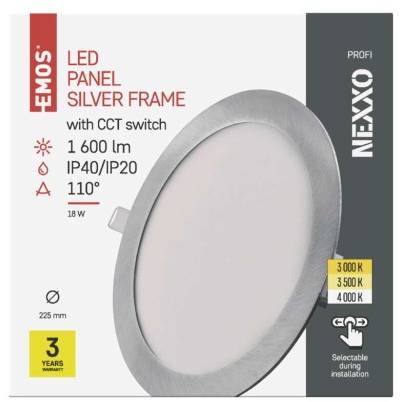 ZD1243 LED vstavané svietidlo NEXXO, okrúhle, strieborné, 18 W, so zmenou CCT EMOS Lighting