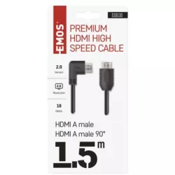 S10110 HDMI 2.0 vysokorýchlostný kábel A vidlica - A vidlica 90° 1,5 m EMOS
