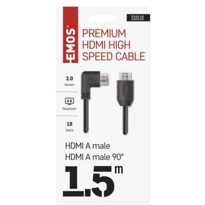S10110 HDMI 2.0 vysokorýchlostný kábel A vidlica - A vidlica 90° 1,5 m EMOS