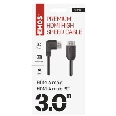S10310 HDMI 2.0 vysokorýchlostný kábel A vidlica - A vidlica 90° 3 m EMOS