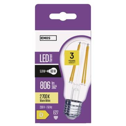 ZF5140 LED žiarovka Filament A60 5,9W E27 teplá biela EMOS Lighting