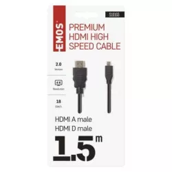 S10103 Vysokorýchlostný kábel HDMI 2.0 vidlica A - vidlica D 1,5 m EMOS