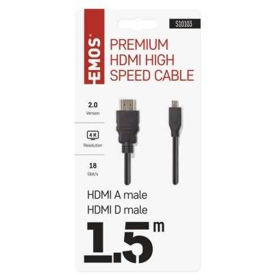 S10103 Vysokorýchlostný kábel HDMI 2.0 vidlica A - vidlica D 1,5 m EMOS