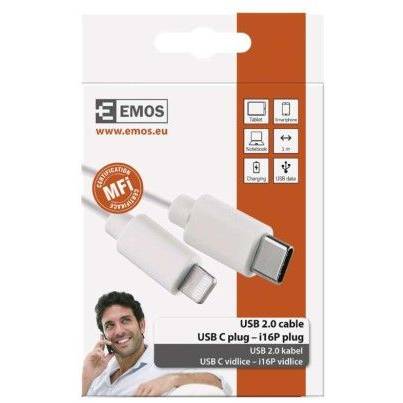 SM7015W Nabíjací a dátový kábel USB-C 2.0 / Lightning MFi, 1 m, biely EMOS