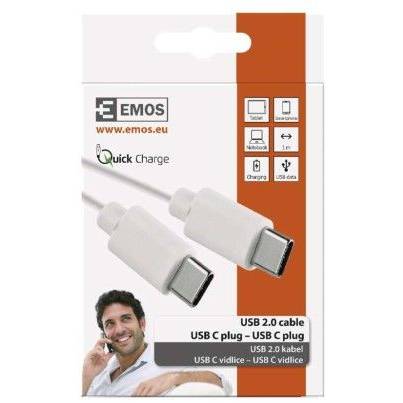 SM7027W Nabíjací a dátový kábel USB-C 2.0 / USB-C 2.0, 1 m, biely EMOS