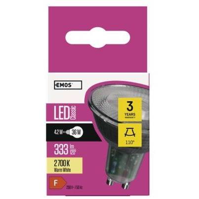 ZQ8333A Klasická LED žiarovka MR16 / GU10 / 4,2 W (36 W) / 333 lm / teplá biela