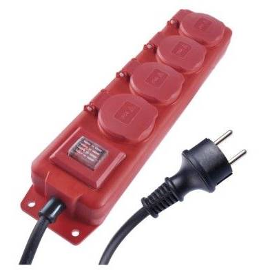 P14201 Predlžovací kábel 10 m / 4 zásuvky / s vypínačom / čierno-červený / guma-neoprén / 1,5 mm2