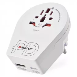P0055U Cestovný univerzálny adaptér pre cudzincov do strednej Európy, 1×USB-C, 1×USB-A